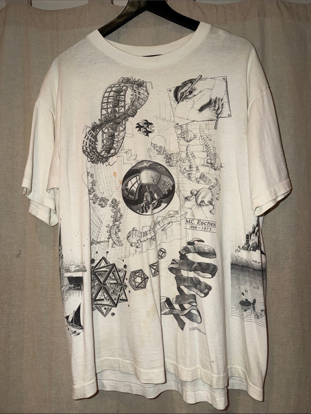 MC Escher White Graphic Crewneck T-Shirt - Men's